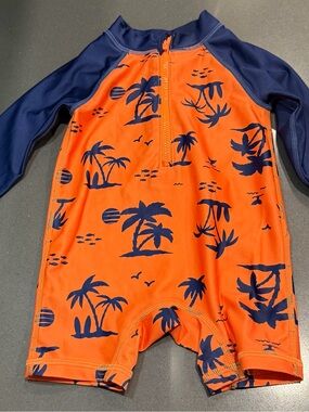 Gerber Orange and Navy Palm-Print Kids Rashguard Romper